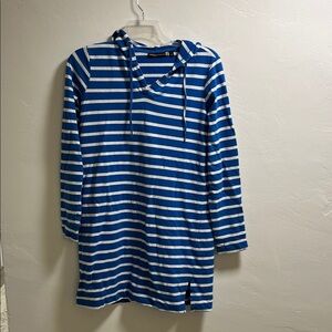 Blue and White Striped Hoodie Dress